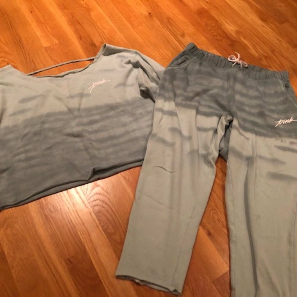 Womens PINK Crop Sweatshirt &Crop Sweatpants SMALL